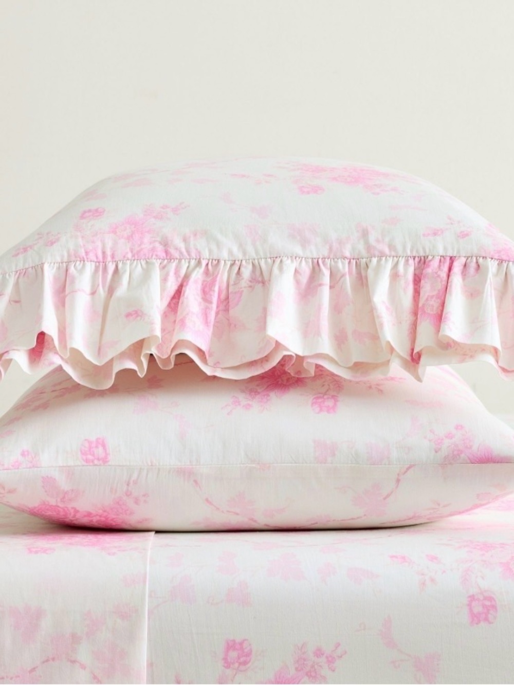 LoveShackFancy (2) Pink and White La Vie en Rose Floral Ruffle KING Pillowcases - Picture 3 of 11